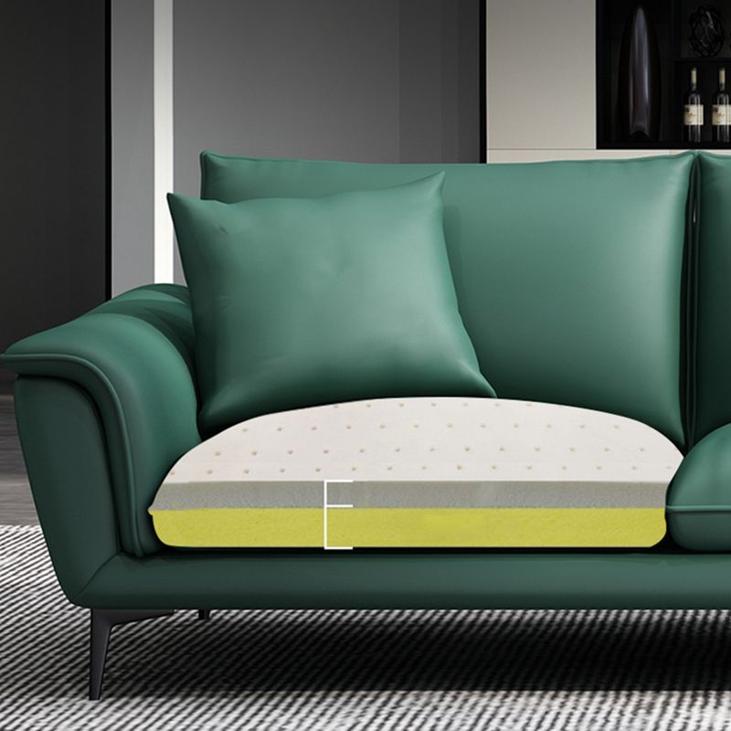 33.46" H Green Genuine Leather Pillow Top Arm Sofa for Living Room