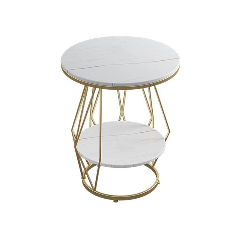 Frame Round Stone Side Table 19.7" W x 19.7" D x 23.6" H End Table with Storage Shelf