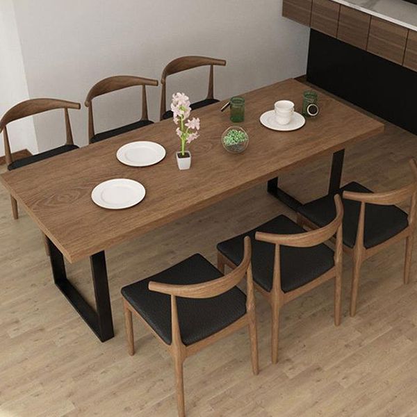 Industrial Dining Table with Brown Pine Rectangle Dining Table for Kitchen without Chair