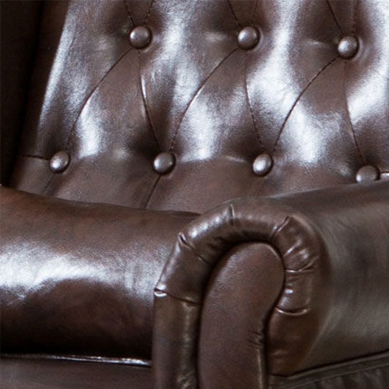 Mid-century Modern 33.46" Wide Leather Tufted Back Rolled Arms Chair