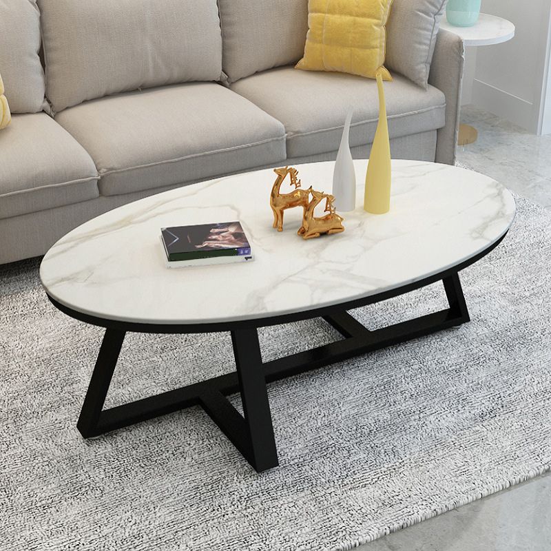 Contemporary Coffee Table Oval Single Stone Coffee Cocktail Table