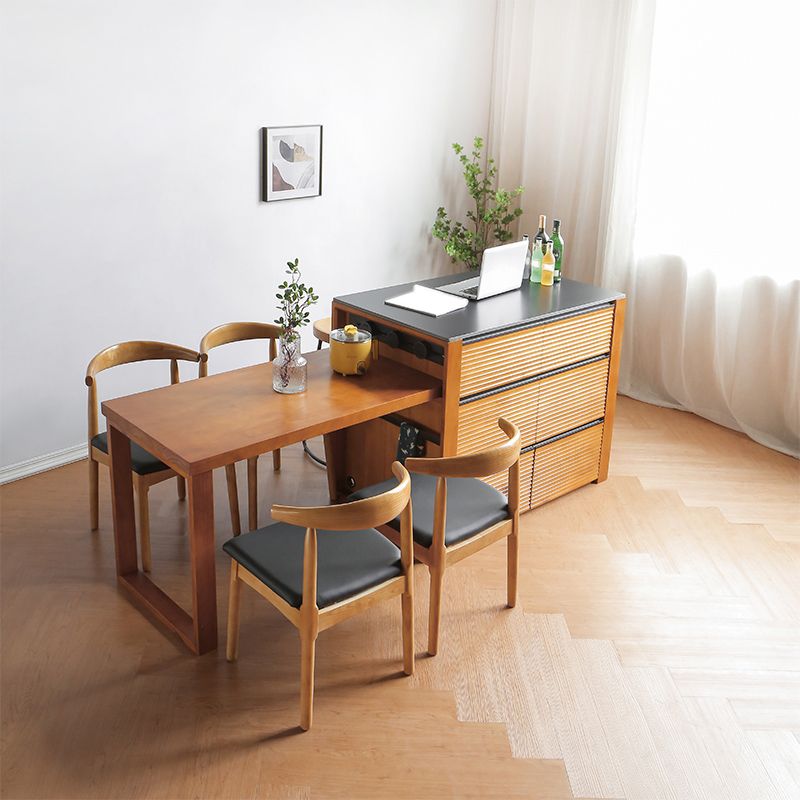 Stone Top Kitchen Island Modern Style Rectangle with 6 Drawers