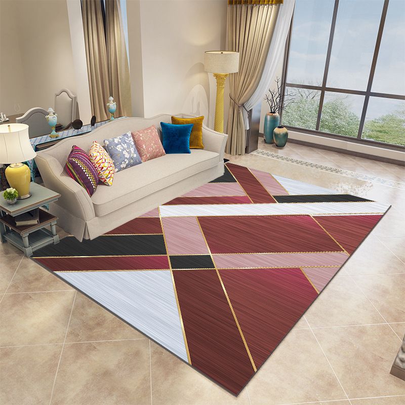Funky Geometric Indoor Rug Modern Patchwork Area Rug Polyester Non-Slip Carpet for Living Room