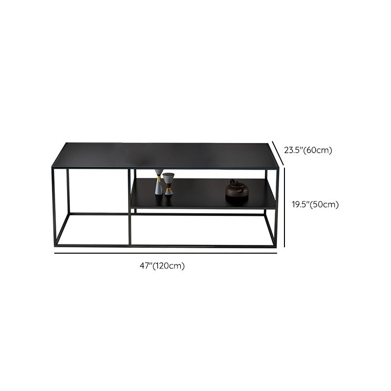 Rectangular Iron Cocktail Table with Shelf 19.7" H Frame Coffee Table in Black