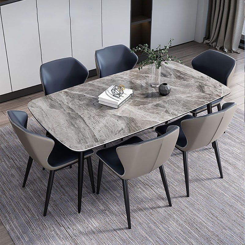 Stone Rectangle Industrial Table Standard Height Dining Room Table with 4 Legs
