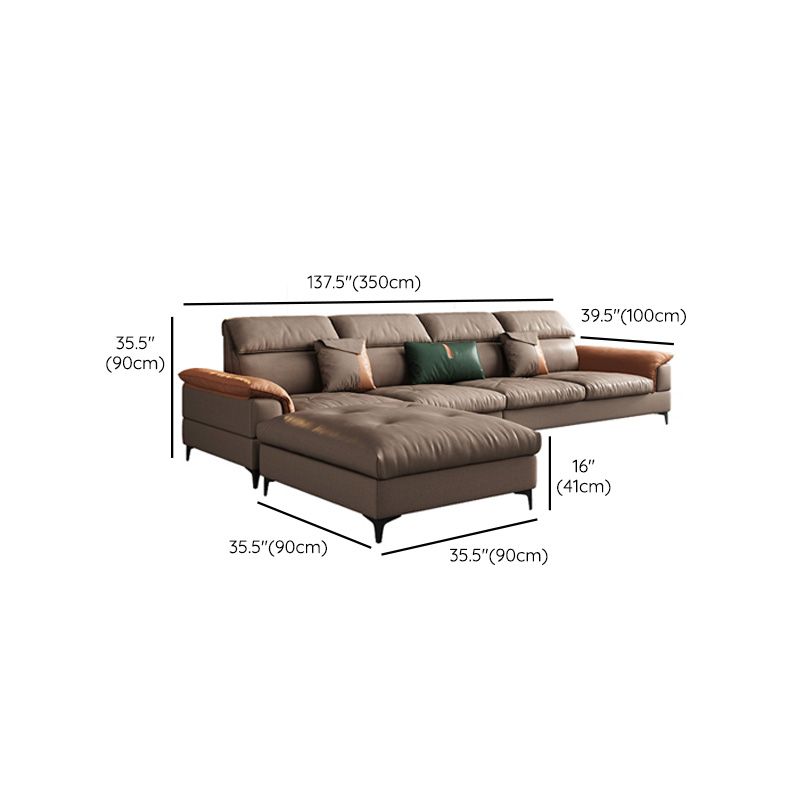 35"H Mid-Century Modern Sectional Sofa Leather Sleeper Sectional
