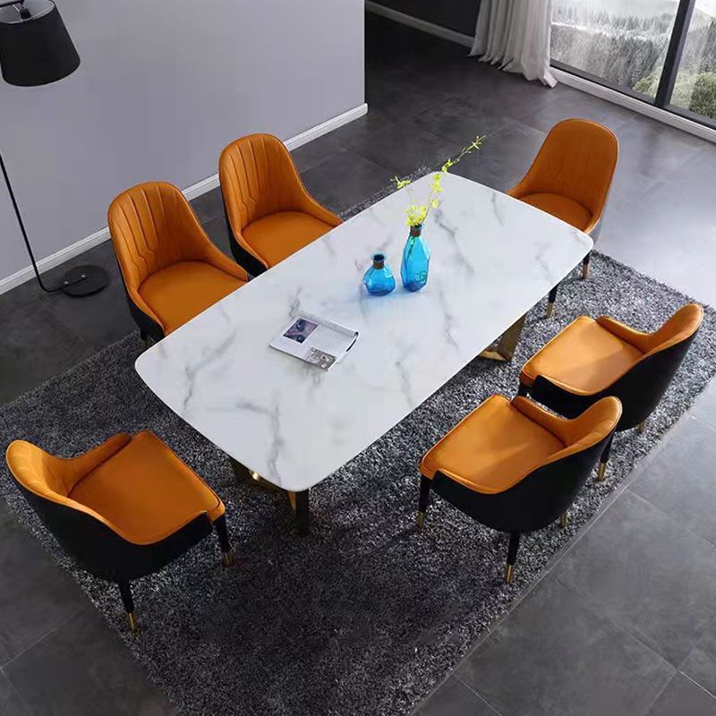 Glam Upholstered Dining Chairs Faux Leather Kitchen Dining Chair with Wood Legs