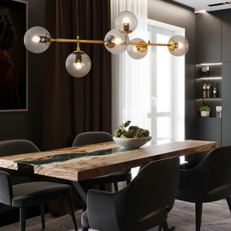 Salle à manger Island Light Nordic Style Gold Island Éclairage avec une teinte en verre sphérique