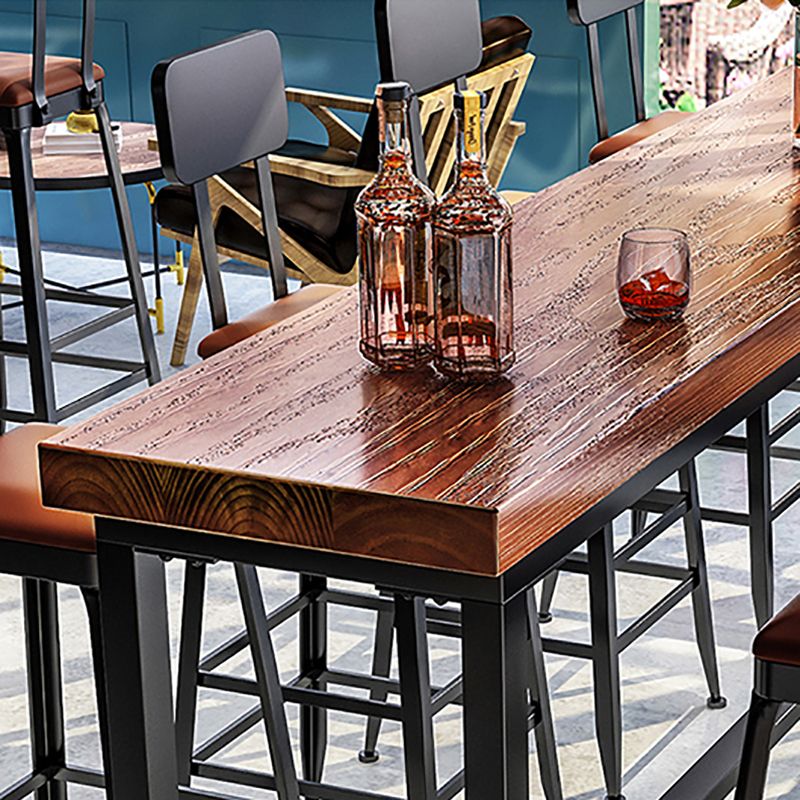 Rectangle Brown Indoor Event and Cocktail Table Trestle Wood Bar Height Pub Table