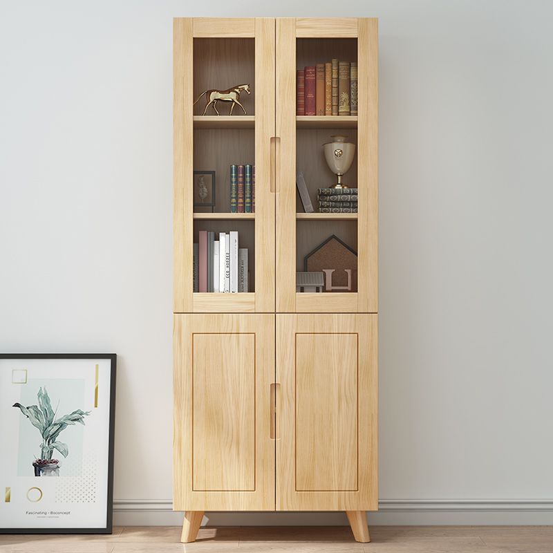 70.9" Tall Modern Natural Cabinet Solid Wood Chest with Glass Door
