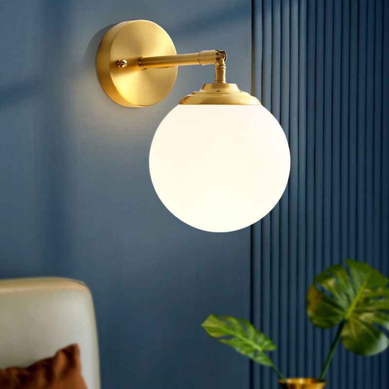 Gold Globe Wall Lamp in Modern Simplicity Copper 1-Light Wall Sconce with Frosted Glass Shade