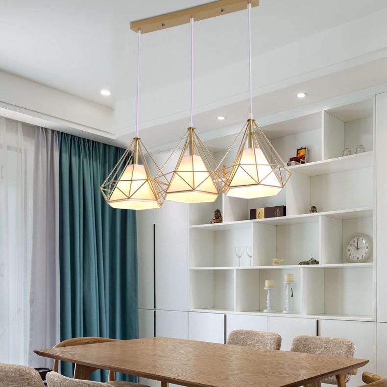 Diamond Pendant Lighting Modern Metal Diner Ceiling Hang Light with Conical Fabric Shade