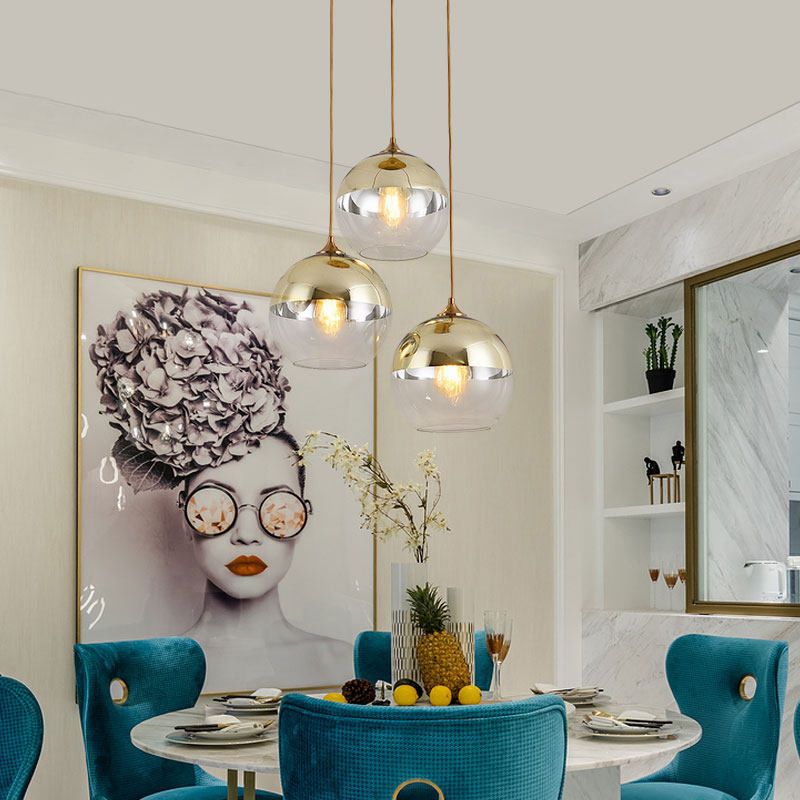 Wrought Iron Indoor Hanging Lamp in Modern Creative Style Globe Glass Pendant Light for Dining Room