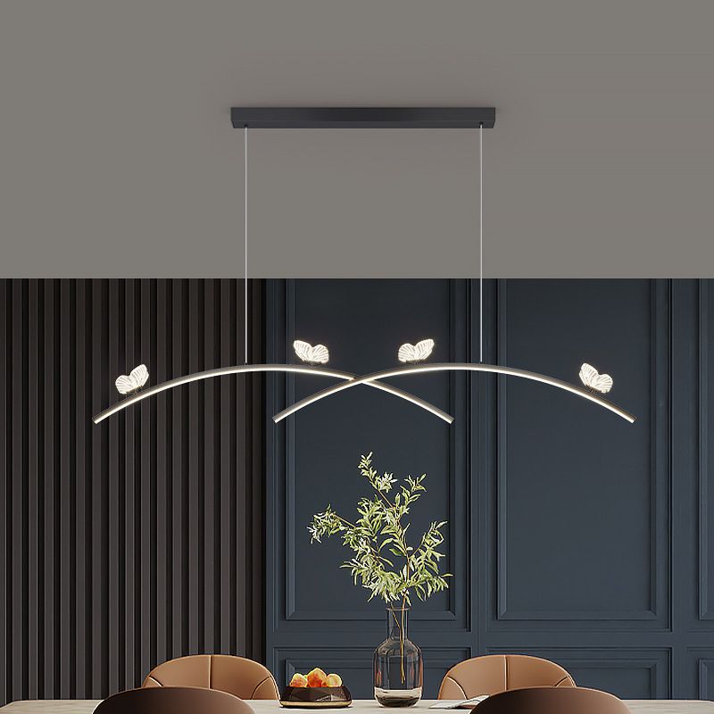 Estilo minimalista moderno colgante de clúster lineal metal de luz 2 luces de clúster para sala de estar