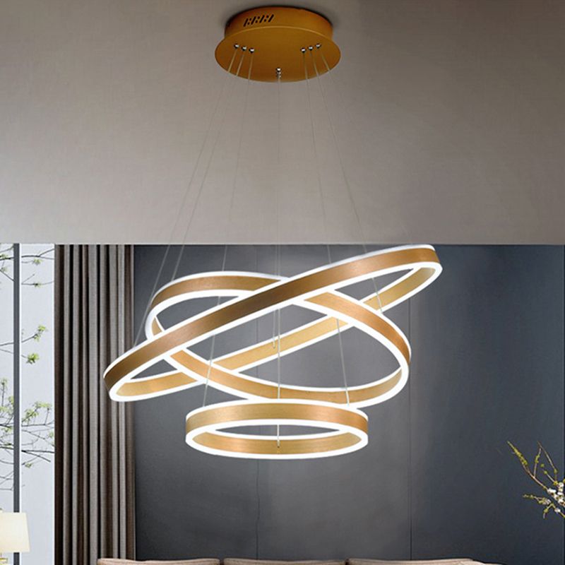 Gold Ring Hanging Lamp Kit Postmodern Acrylic LED Suspension Light in Warm/White Light for Living Room
