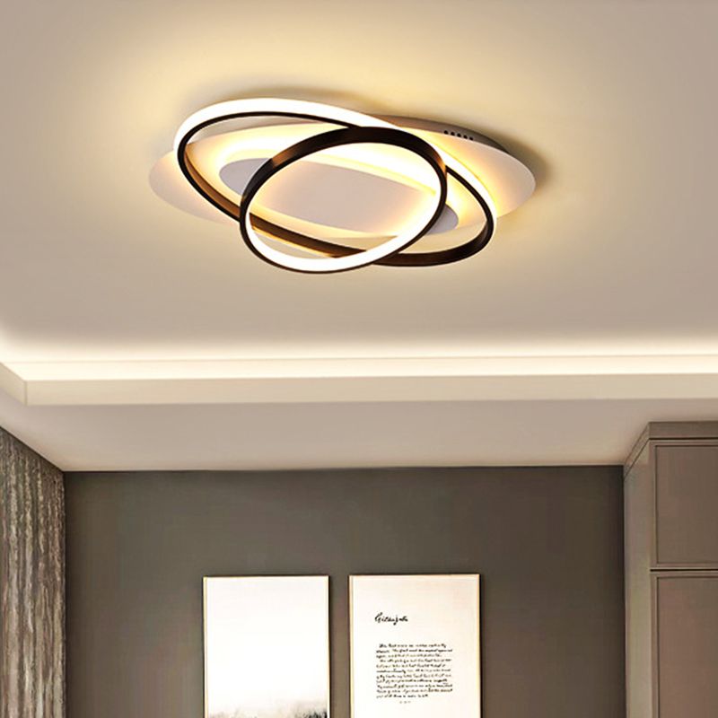 Oval Ring Acrylic Flushmount Lighting Modern White and Black LED Ceiling Flush in Warm/White Light for Bedroom