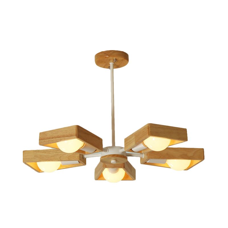 Black/White Burst Flush Mount Chandelier Modern 3/5 Bulbs Wood Semi Flush Ceiling Light with Swivelable Frame