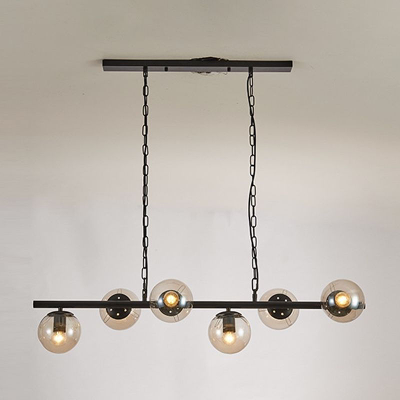 Industrial Black Island Light Globe 6 Lights Island Pendant with Glass for Dining Room