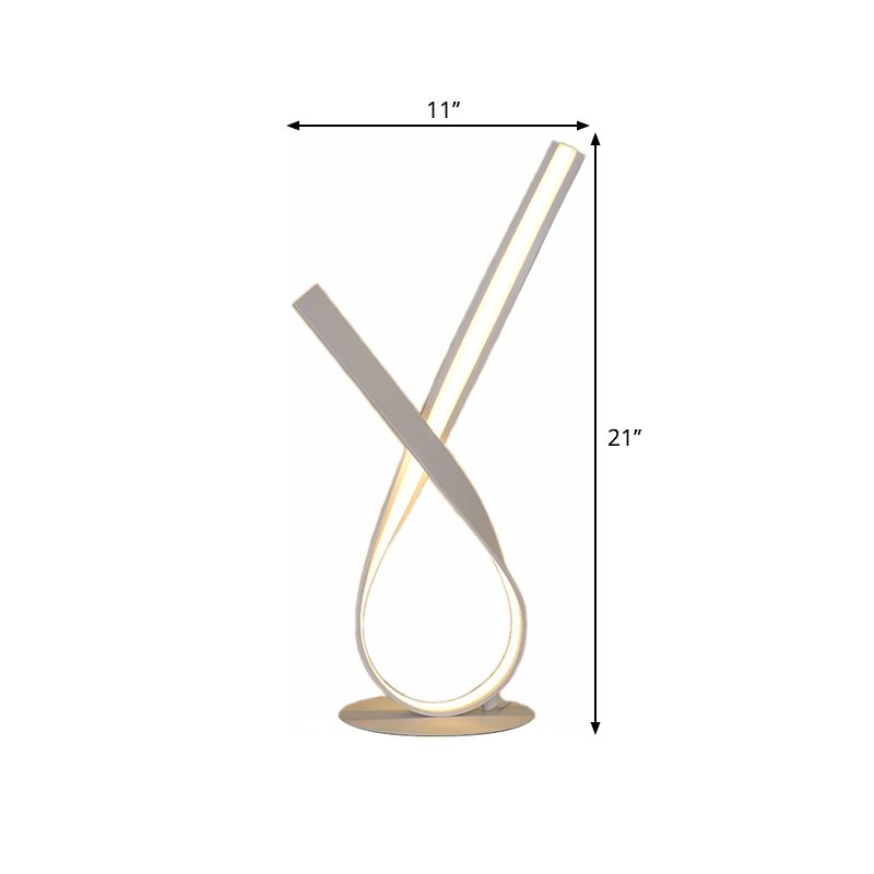 Ribbon Symbol Task Lamp Minimalist Metallic LED Bedside Night Table Light in White