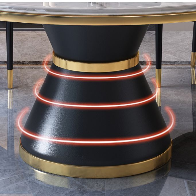 Luxury Home Round Dining Table Marble Table with Black Pedestal Base