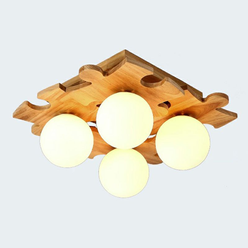Wit glazen bal semi spoel licht modern houten plafond gemonteerd licht met puzzelontwerp