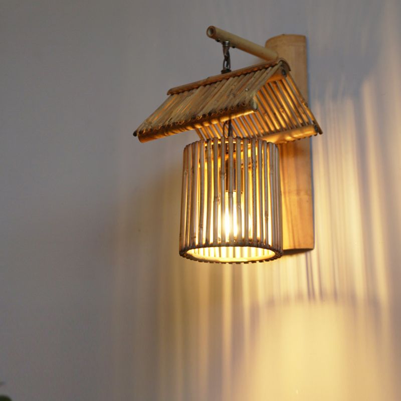 Geometric Wall Light Fixture Modern Bamboo 1 Light for Dining Room