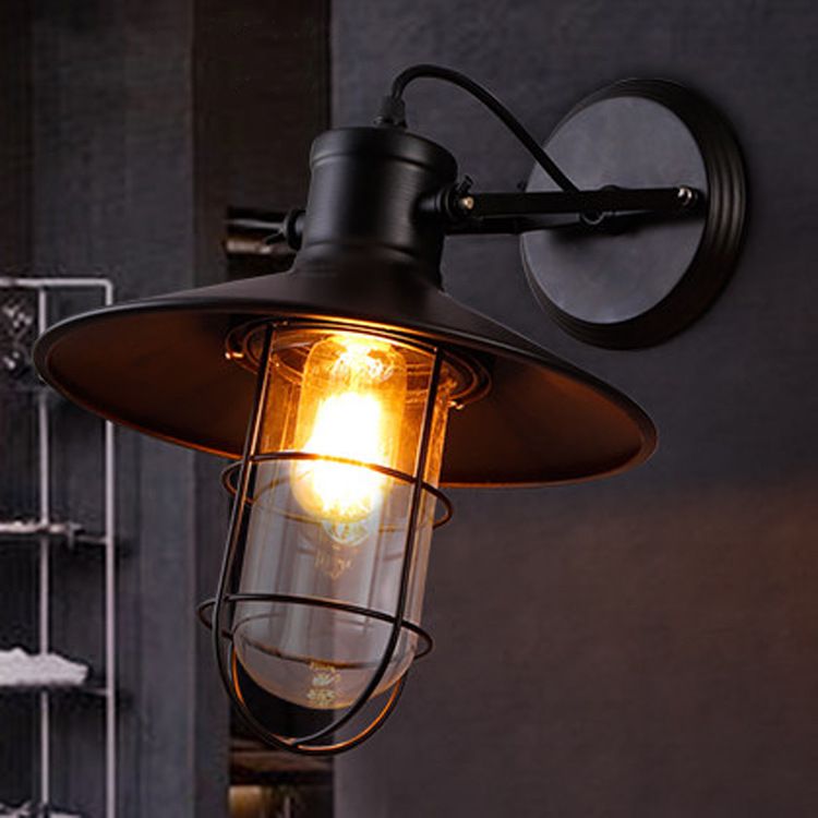 Geometric Shape Metal Wall Lighting Industrial Style Single Light Wall Mounted in Black