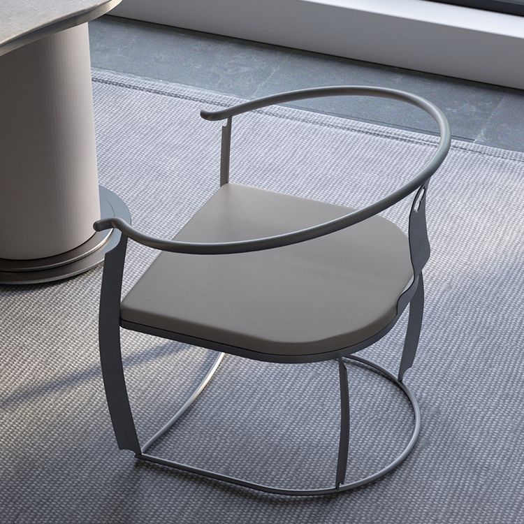 Glam Style Dining Chair Upholstered Arm Chair with Metal Base