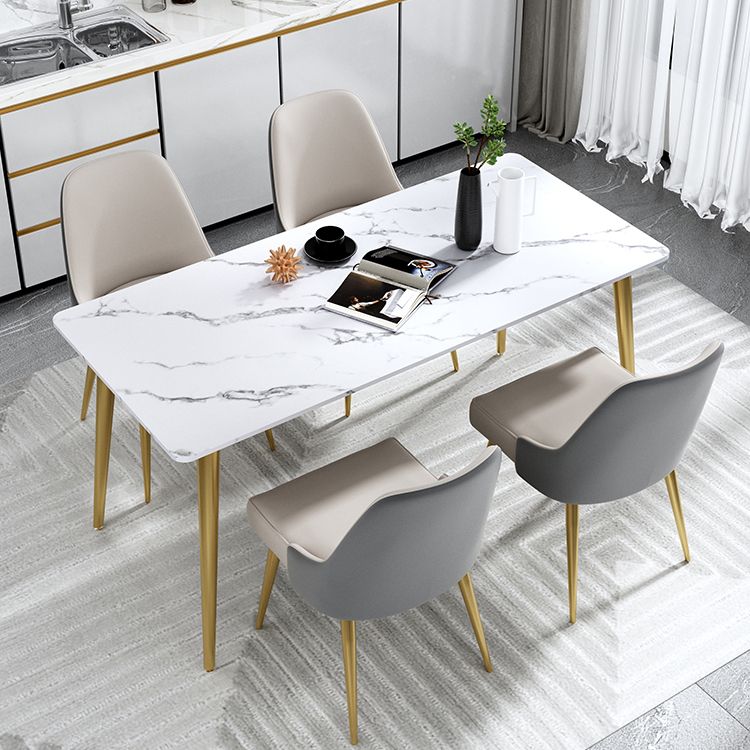 Traditional Luxury Dining Table Rectangle Stone Top White and Gold Table