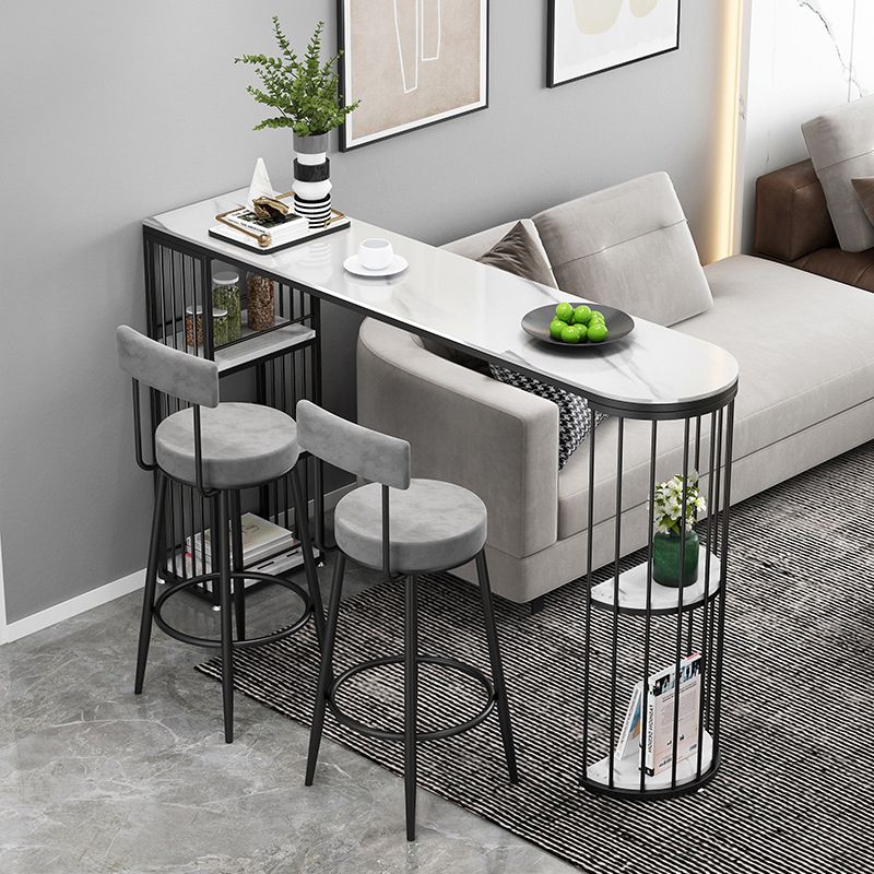 1/3 Pieces Glam Iron Bar Table Set White Stone Top Bistro Set with Shelf