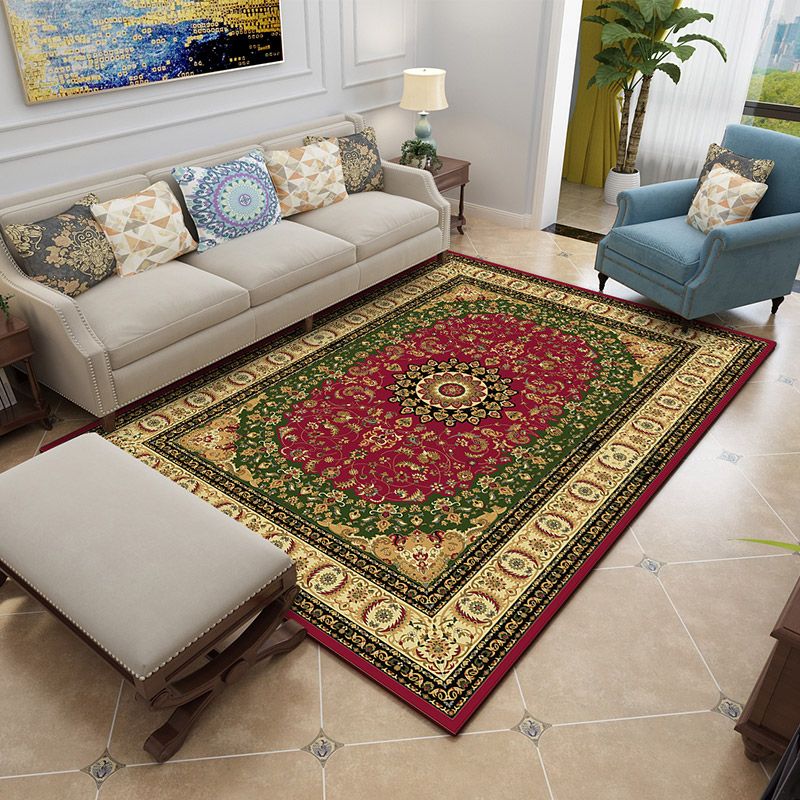 European Medallion Pattern Area Rug Polyester Area Carpet Anti-Slip Easy Care Rug for Home Decor