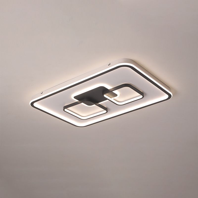 Rettangolare Flushmount Illuminazione Modernista Metallo Soggiorno LED Flush Mount in Nero, Bianco/Luce Calda