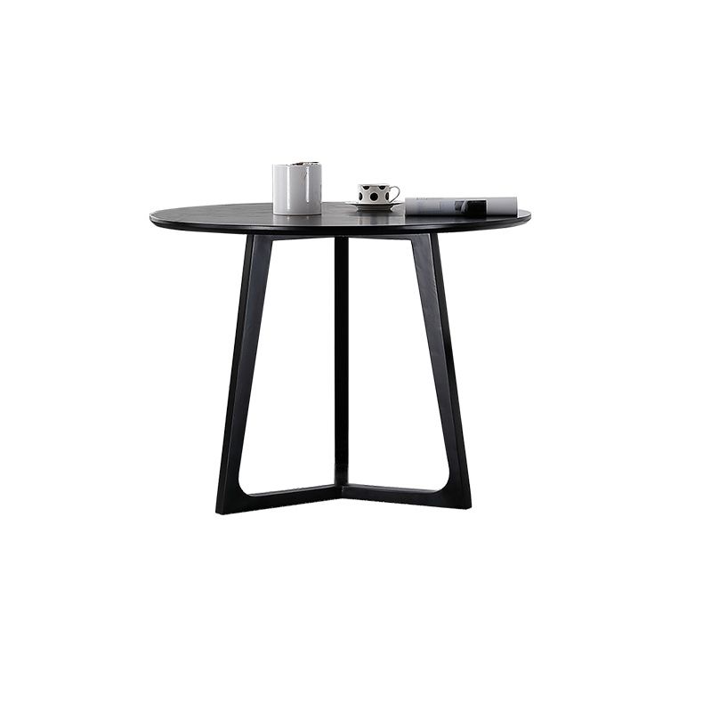 Black Table with Ash Wood Frame Modern Round Dining Table for Home