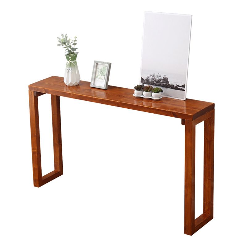 Mid-Century Modern Brown Console Table with Wooden Sled Base