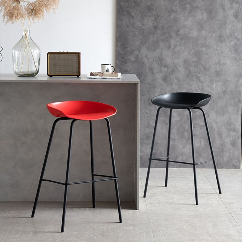 Modern Plastic Contoured Seat Footrest Metal Base Stool for Living Room