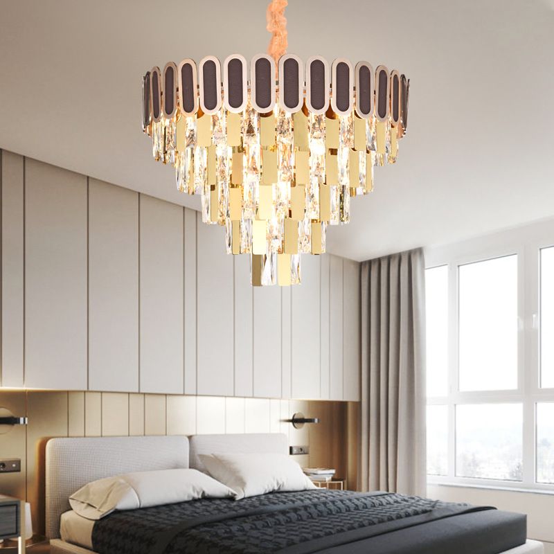 9/16 luci da pranzo lampadario kit di luce sospesa in oro contemporanea con tonalità di cristallo cono