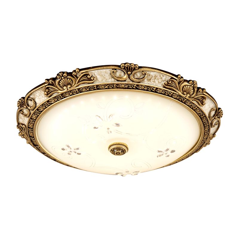 Veined Glass Dome Flush Mount Lamp Country Style 13"/16"/19.5" W LED Parlour Ceiling Flush in Brass, Warm/White Light