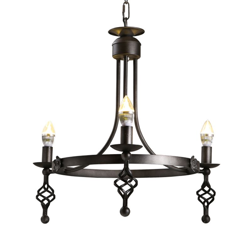 IJzeren Zwarte afwerking Hangende kroonluchter Candelabra 3-licht Rustieke ophanging Hanglamp met Circle Design