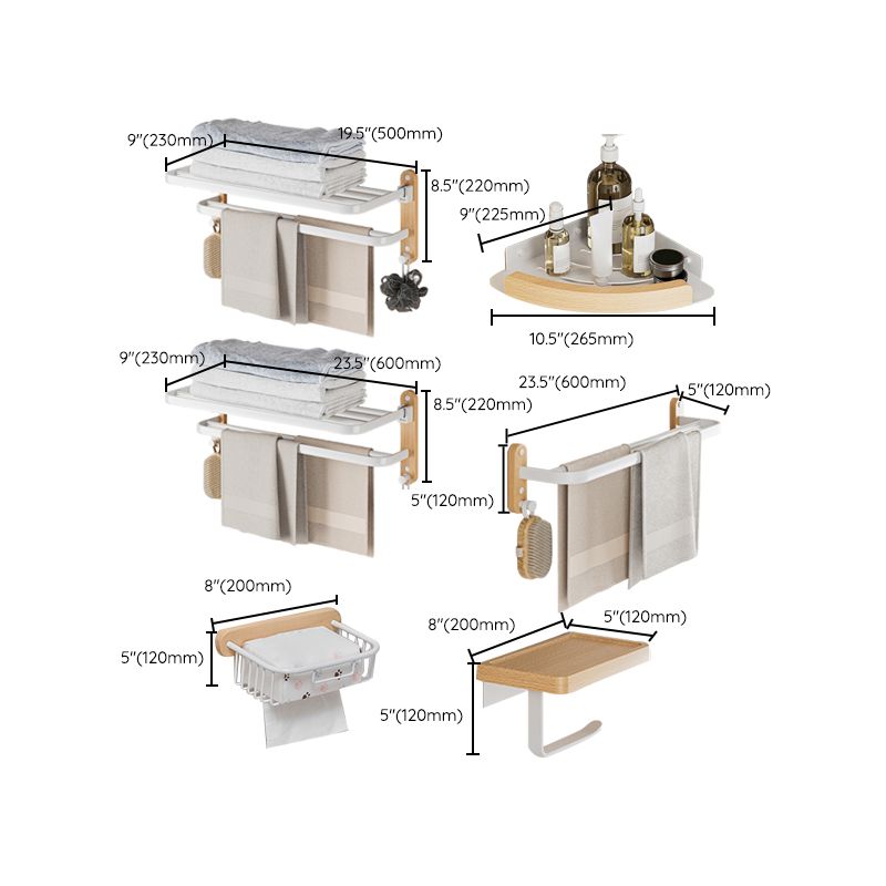 White Metal and Solid Wood Bathroom Accessories Hardware Set