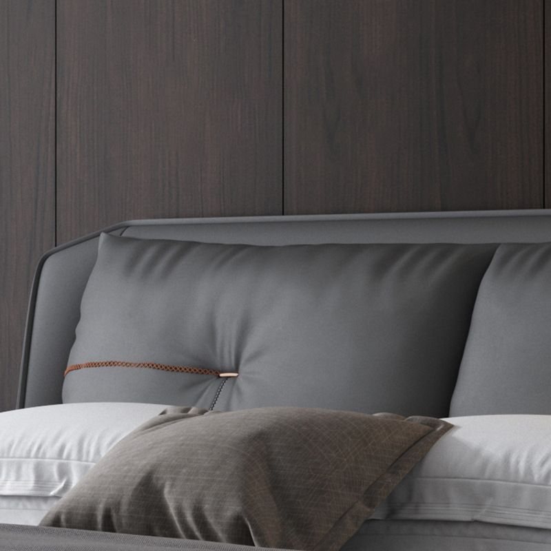 Mid-Century Modern Panel Bed Solid Color Standard Bed With Custom Gold Legs