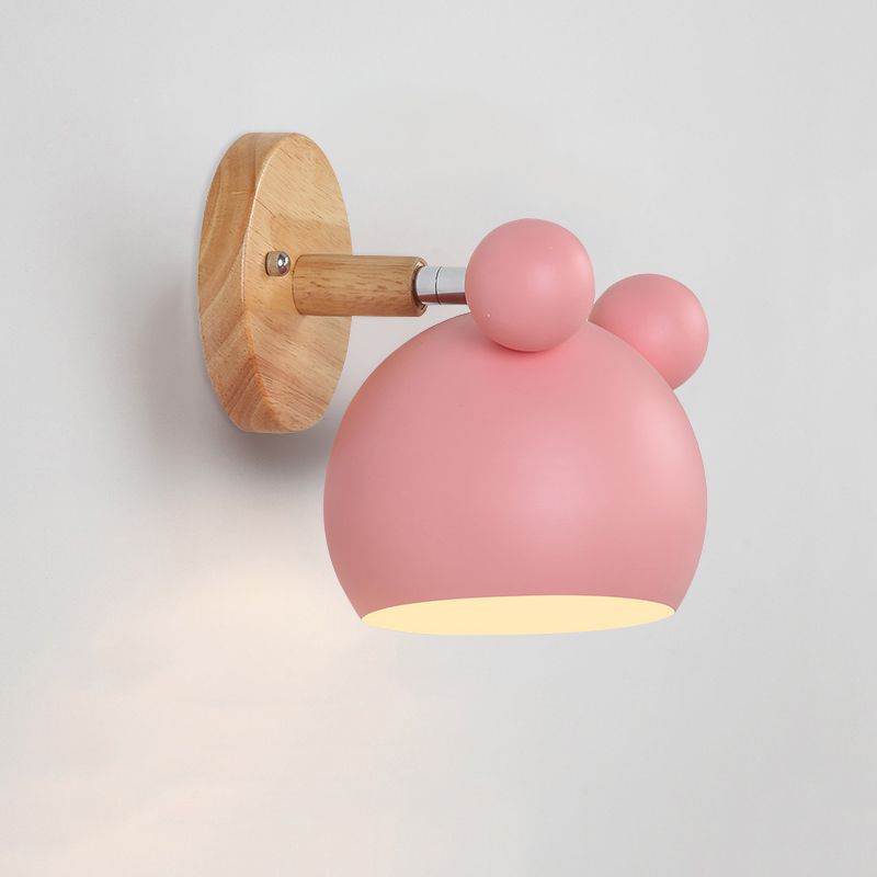 Schwenkbarer Schatten Kinder Schlafzimmer Wandlampe Metall 1 Glühbirnen Makkaronen Lesen Wandleuchte mit Holz -Deco