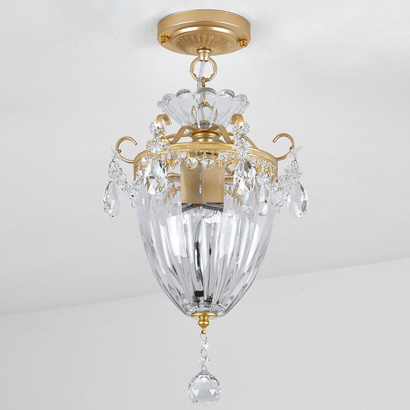 Crystal Draping Clear Ceiling Mounted Light Lantern 1 Bulb Modern Semi-Flush Mount Light