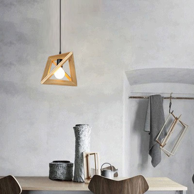 Solid Wooden Nordic Style Hanging Light Geometric Shaped 1-Light Simplicity Suspension Lighting Fixture for Bedroom
