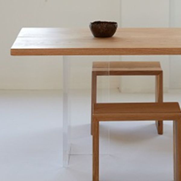 Modern Pine Wood Table for Restaurant Rectangle Dining Table with Acrylic Double Pedestal
