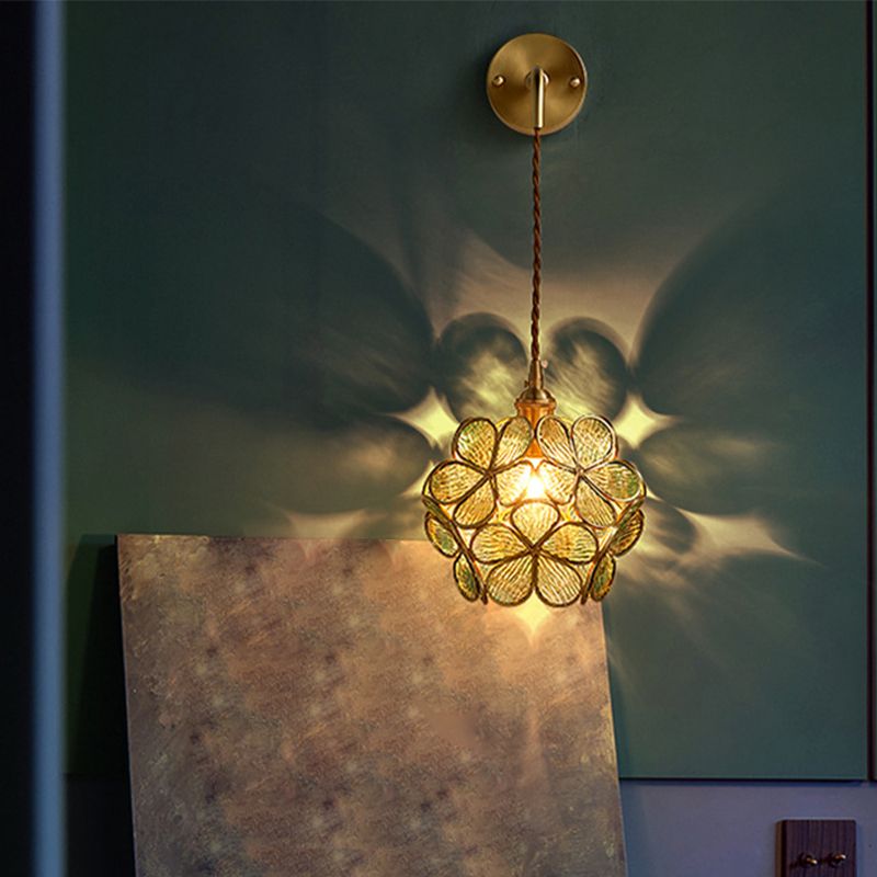 Modern Flower Sconce Glass 1-Light Sconce Light Fixture for Bedroom