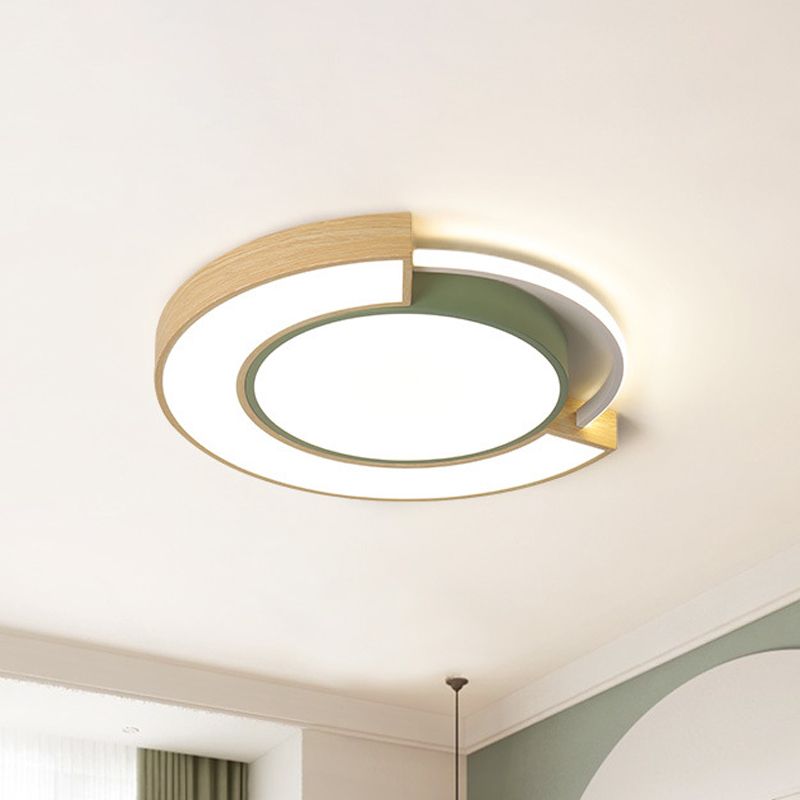 Runde LED-Deckenbeleuchtung aus Metall in Macaron-Grau/Grün, LED-Einbauleuchte in warmem/weißem Licht, 16,5"/20,5" Breite