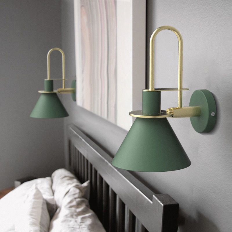 12" H Nordic Macaroon Style Metal Wall Sconce Single Bulb Cone Shade Wall Lamp for Bedroom