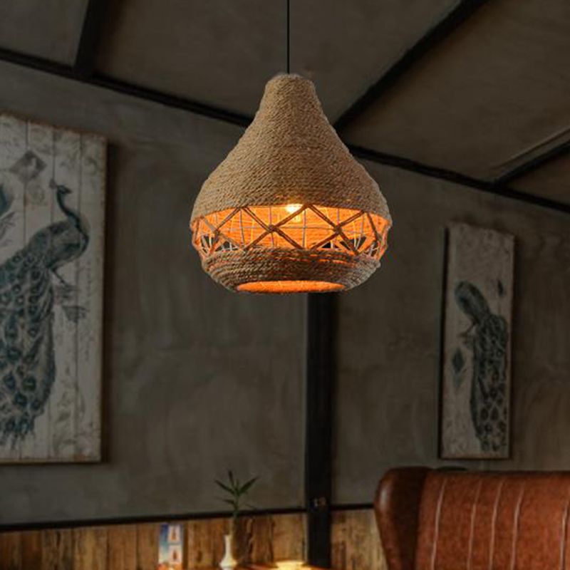 Teardrop-Seil hängend leichte Landschaft 1 Bulb Restaurant Decke Anhängerlampe in Beige