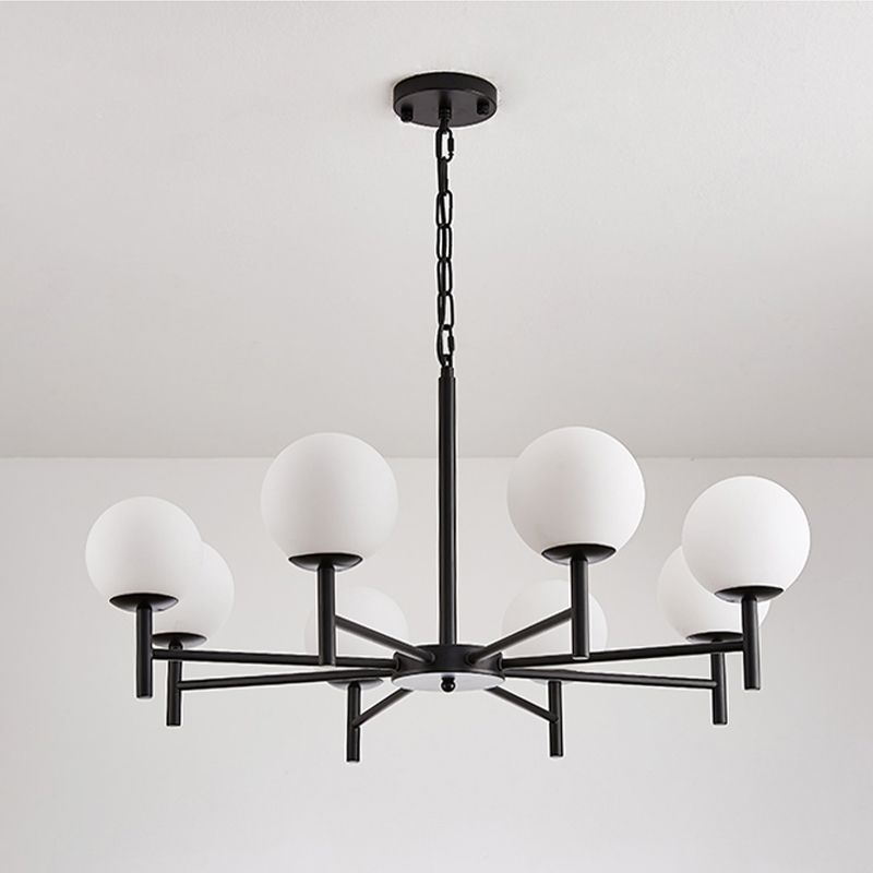 Wereldwijde melkglas hanglampverlichting armaturen moderne stijl multi -lights kroonluchter licht in zwart