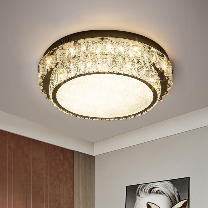 Chrome Square/Round Flush Light Fixture Modern Style Crystal Block LED Close to Ceiling Lamp for Bedroom